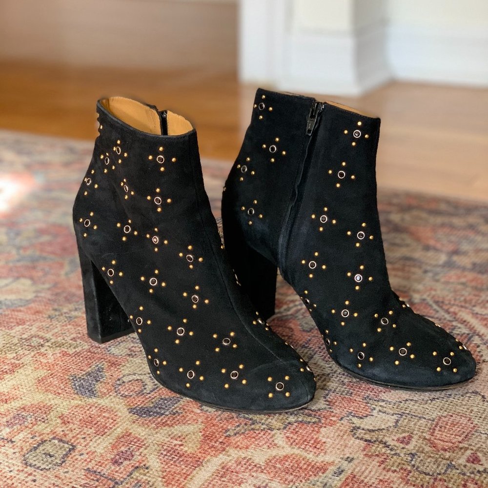 Sezane Black Suede Studded Heeled Ankle Boots